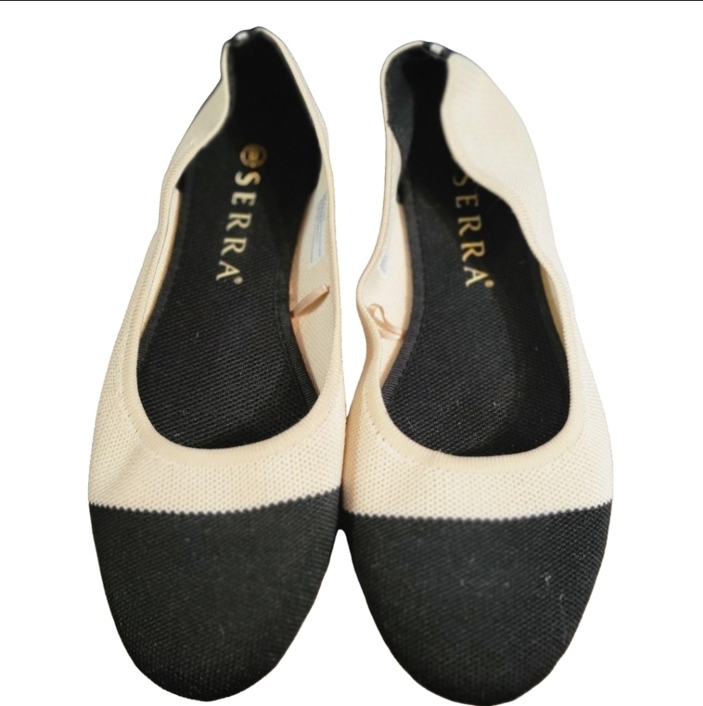 Serra Two-Tone Black and Cream Knit Ballet Flats